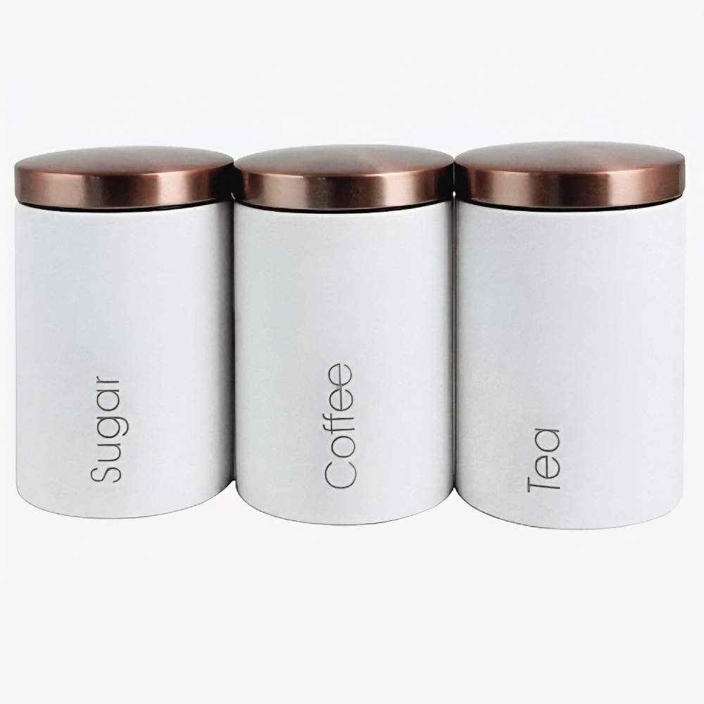 Essential White and Bronze Kitchen Canister 3 Pc Set